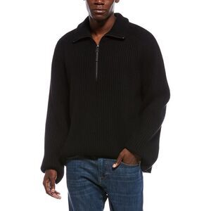 Simkhai Mens  Henry Raglan 1/2-Zip Cashmere-Blend Pullover, Black